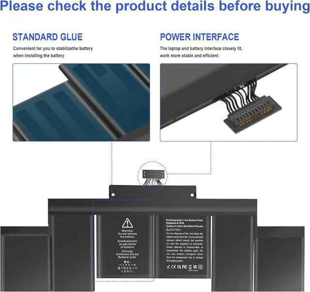 Alt view image 12 of 14 - 99.5Wh A1618 A1494 Laptop Battery for A1618 A1494 P/N:020-00079 02000079 for MacBook Pro 15" Inch Retina A1398 (Mid 2015 Mid 2014 Late 2013 Early 2015), NOT fit for: A1398 (Mid 2012 Early 2013)