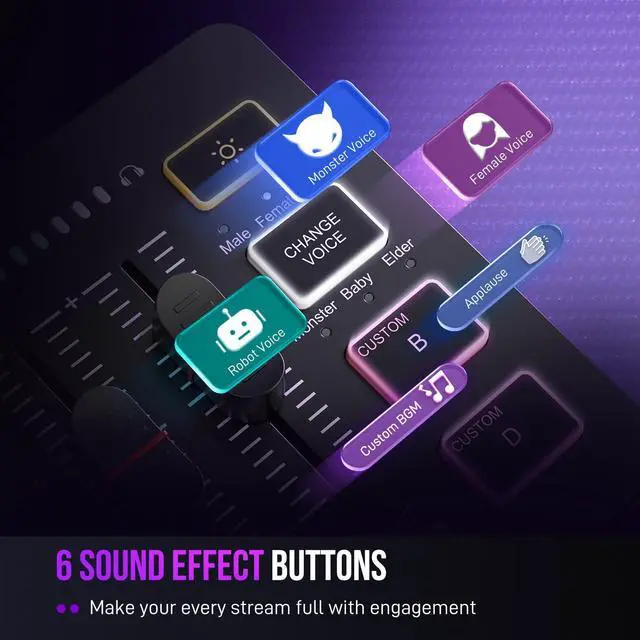 Alt view image 5 of 7 - Gaming Audio Mixer, Streaming RGB PC Mixer with XLR Microphone Interface, Individual Control, Volume Fader, Mute Button, 48V Phantom Power, for Podcast/Recording/Vocal/Game Voice-AmpliGame SC