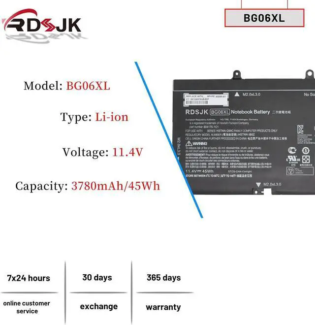 Alt view image 9 of 14 - BG06XL Laptop Battery for HP EliteBook 1040 G3 G3-DS64EP G3-EN16EA G3-EN21EA G3-FB15UP V1P90UT Series BG06045XL 804175-181 804175-1B1 804175-1C1 805096-001 805096-005 HSTNN-IB6Z HSTNN-Q99C 11.4V 45Wh