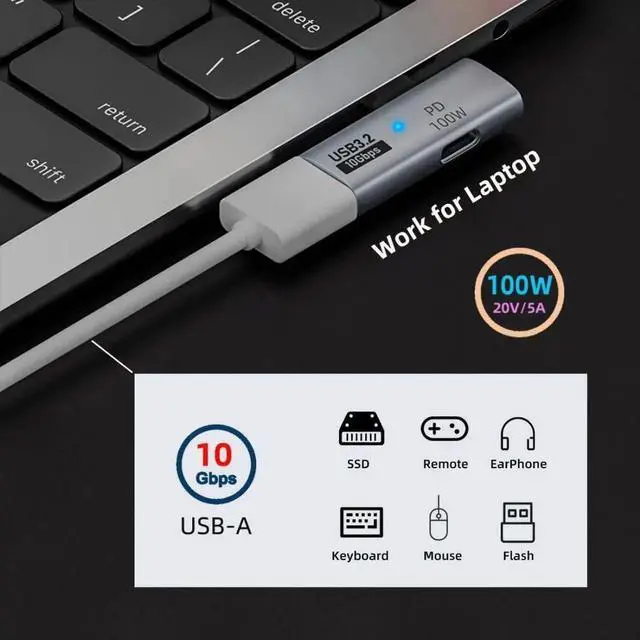 Alt view image 13 of 14 - 2 in 1 USB-C OTG Adapter, USB 3.2 10Gbps Data Transfer 100W PD Fast Charging Type-C Converter for Phones Laptops Tablets