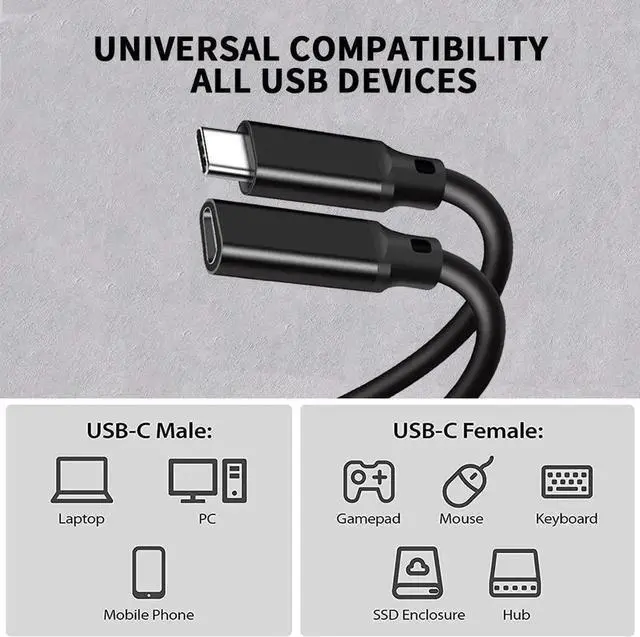 Alt view image 9 of 14 - USB C Extension Cable 3.3FT , Type-C Male to Female Extender Cord, 4K Video USB 3.1 Gen 2 100W Charging 10Gbps/USB 3.2 Transfer for Galaxy, MacBook, iPad, PSVR2, XPS MS Surface Book More