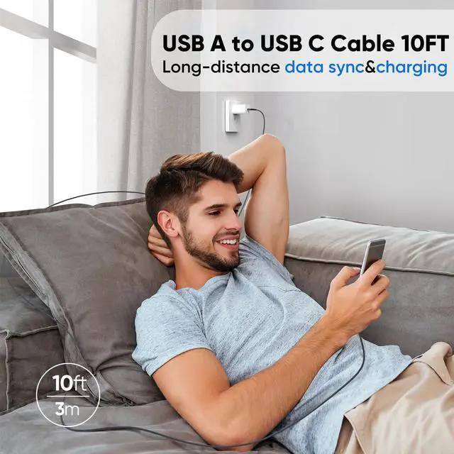 Alt view image 9 of 14 - Data Transfer Cable USB to Type C 10ft, USB 3.2 Gen 2 TypeA 10Gbps High Speed Data Transfer Cord 3A Charging Long USB-A to USB-C for PS5 Xbox Switch Computer Hub/Dock iPhone 17/16/15 Android Phones