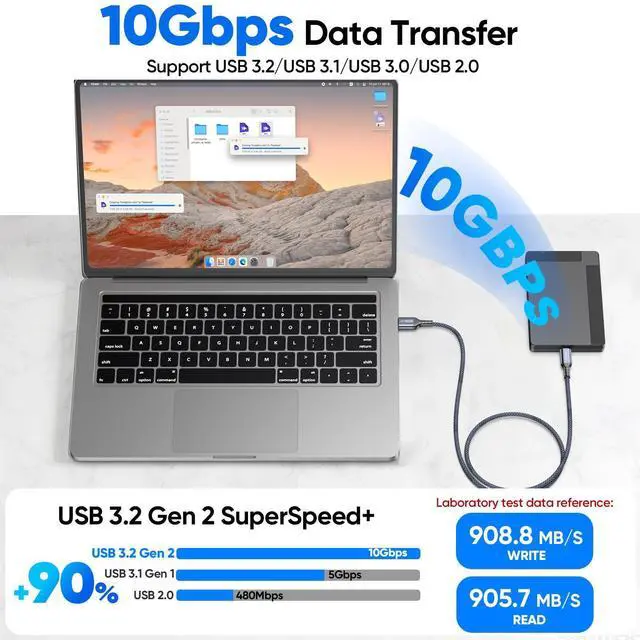Alt view image 10 of 14 - Data Transfer Cable USB to Type C 10ft, USB 3.2 Gen 2 TypeA 10Gbps High Speed Data Transfer Cord 3A Charging Long USB-A to USB-C for PS5 Xbox Switch Computer Hub/Dock iPhone 17/16/15 Android Phones