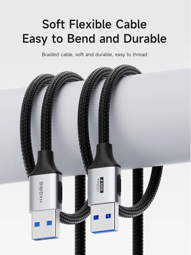 Alt view image 14 of 14 - USB to USB Cable, 10Gbps Data Transfer 60W Fast Charging USB 3.2 A to A Male to Male Cable for Computer, PC, Laptop, Cooler, DVD Player, Hard Drive Enclosures, Set Up Box (6.6FT)