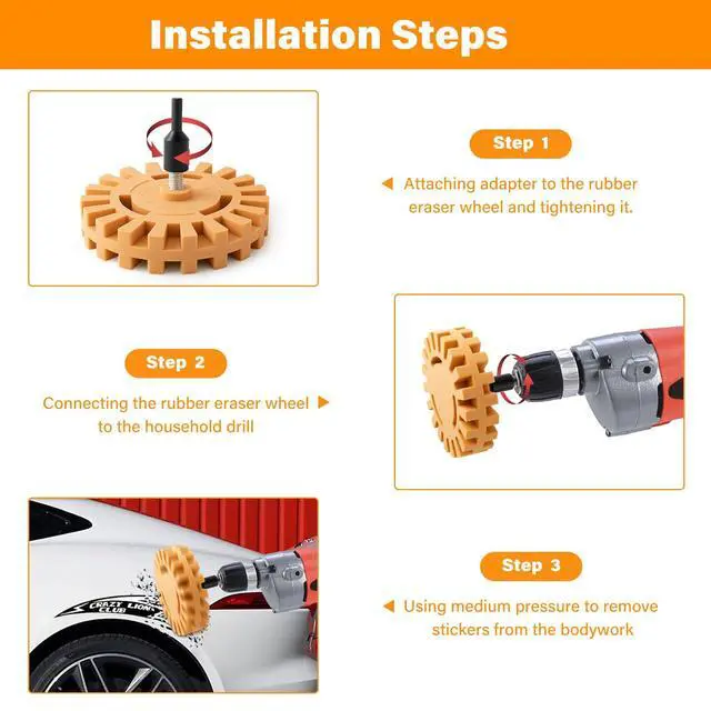 Alt view image 5 of 7 - Gomake Decal Remover Eraser Wheel Tool Kit with Drill Adapter Vinyl Decal Adhesive Removal Tool with Razor Blade Scraper for Removing Pinstripes, Stickers (Mix, 2 Pack Slotted)
