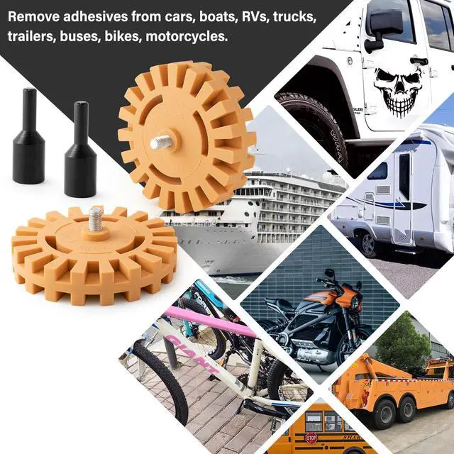 Alt view image 6 of 7 - Gomake Decal Remover Eraser Wheel Tool Kit with Drill Adapter Vinyl Decal Adhesive Removal Tool with Razor Blade Scraper for Removing Pinstripes, Stickers (Mix, 2 Pack Slotted)