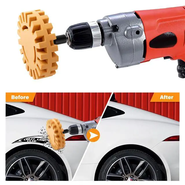 Alt view image 3 of 7 - Gomake Decal Remover Eraser Wheel Tool Kit with Drill Adapter Vinyl Decal Adhesive Removal Tool with Razor Blade Scraper for Removing Pinstripes, Stickers (Mix, 2 Pack Slotted)
