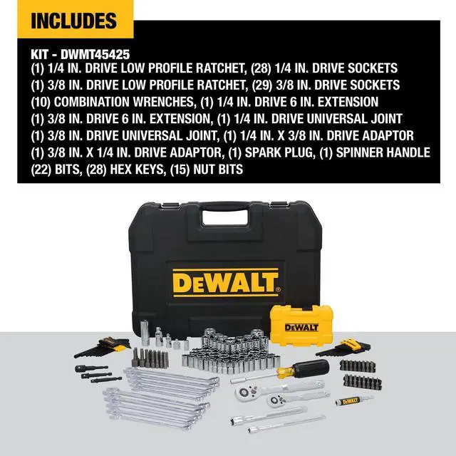 Alt view image 2 of 7 - DEWALT 142 Piece Mechanics Tool Set, 1/4 Inch and 3/8 Inch Drive, SAE and Metric (DWMT45425)