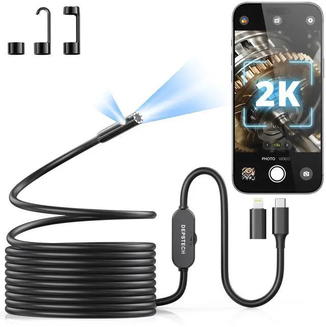 Main image of DEPSTECH 2K Endoscope Camera with Light: 2560P QHD Dual Lens Inspection Borescope with 16.5FT Snake Cable for iPhone & Android, Industrial Scope Automotive Tools for Sewer, HVAC, Plumbing, Mechanic