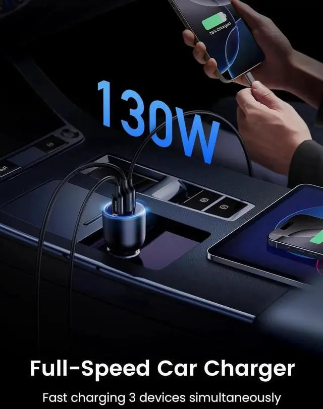 Alt view image 5 of 7 - Vszerda 130W Dual USB C Car Charger Adapter, PD 100W+30W Fast Charging Car Charger for iPhone 17/16/15 Series, Galaxy S24 Ultra, iPad, MacBook