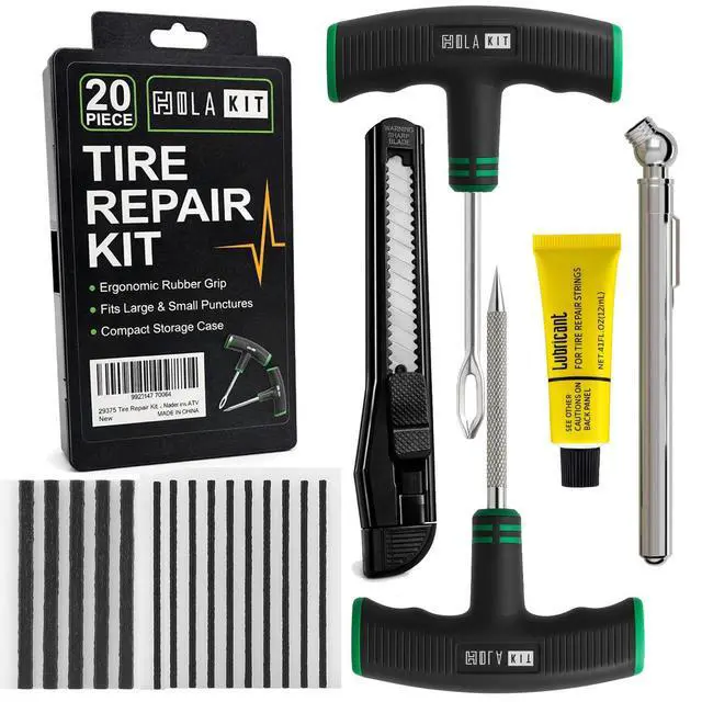 Alt view image 7 of 12 - 20PCS Tire Repair Kit Flat Tire Plug Kit includes Ergonomic T-Handle Tools with Rubber Covered Grip, 2 Sizes Tire Repair strips, Knife, Tire Pressure Gauge & Lubricant Car, SUV, Motorcycle, ATV
