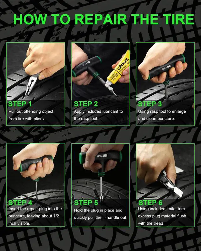 Alt view image 11 of 12 - 20PCS Tire Repair Kit Flat Tire Plug Kit includes Ergonomic T-Handle Tools with Rubber Covered Grip, 2 Sizes Tire Repair strips, Knife, Tire Pressure Gauge & Lubricant Car, SUV, Motorcycle, ATV