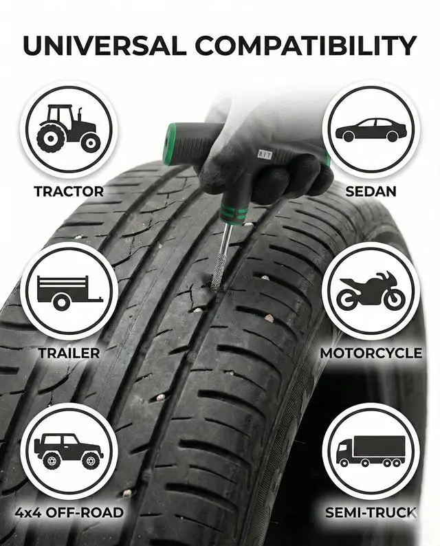 Alt view image 12 of 12 - 20PCS Tire Repair Kit Flat Tire Plug Kit includes Ergonomic T-Handle Tools with Rubber Covered Grip, 2 Sizes Tire Repair strips, Knife, Tire Pressure Gauge & Lubricant Car, SUV, Motorcycle, ATV