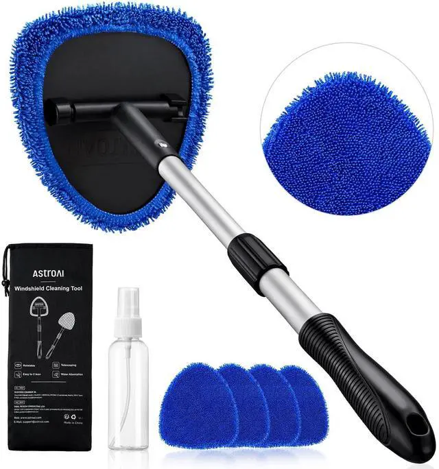 Alt view image 8 of 14 - 21" Extra-Long Windshield Cleaner Tool, Car Interior Detailing Cleaning Kit with Extendable Handle and 4 Upgraded Reusable Microfiber Pads, Auto Glass Wiper Brush Kit for Cars, Blue