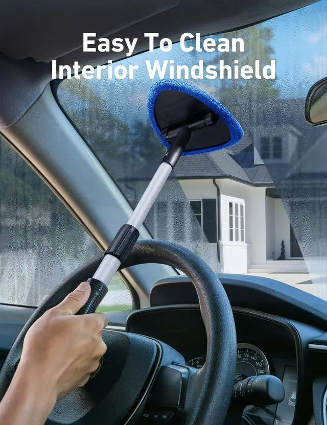 Alt view image 11 of 14 - 21" Extra-Long Windshield Cleaner Tool, Car Interior Detailing Cleaning Kit with Extendable Handle and 4 Upgraded Reusable Microfiber Pads, Auto Glass Wiper Brush Kit for Cars, Blue