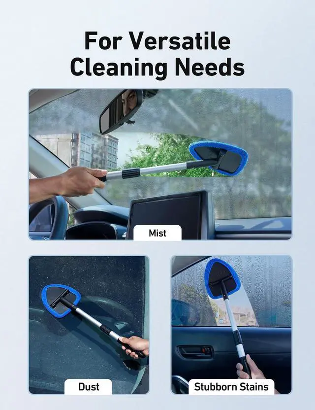 Alt view image 13 of 14 - 21" Extra-Long Windshield Cleaner Tool, Car Interior Detailing Cleaning Kit with Extendable Handle and 4 Upgraded Reusable Microfiber Pads, Auto Glass Wiper Brush Kit for Cars, Blue