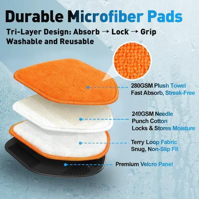 Alt view image 9 of 14 - Windshield Cleaner Tool, Car Window Cleaning Kit with 4 Reusable Microfiber Pads, Extendable Handle & 360° Rotating Head, Safety Hammer, Streak-Free Auto Glass Wiper for Car Truck SUV RV
