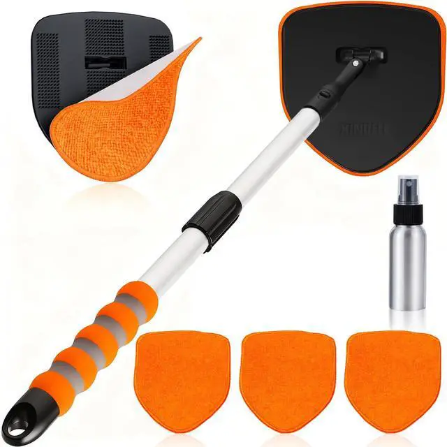 Alt view image 8 of 14 - Windshield Cleaner Tool, Car Window Cleaning Kit with 4 Reusable Microfiber Pads, Extendable Handle & 360° Rotating Head, Safety Hammer, Streak-Free Auto Glass Wiper for Car Truck SUV RV