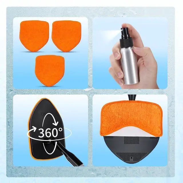 Alt view image 10 of 14 - Windshield Cleaner Tool, Car Window Cleaning Kit with 4 Reusable Microfiber Pads, Extendable Handle & 360° Rotating Head, Safety Hammer, Streak-Free Auto Glass Wiper for Car Truck SUV RV