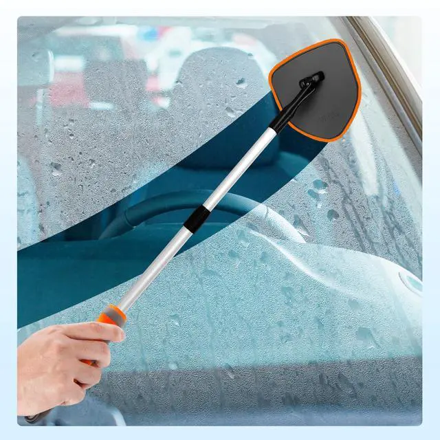 Alt view image 12 of 14 - Windshield Cleaner Tool, Car Window Cleaning Kit with 4 Reusable Microfiber Pads, Extendable Handle & 360° Rotating Head, Safety Hammer, Streak-Free Auto Glass Wiper for Car Truck SUV RV
