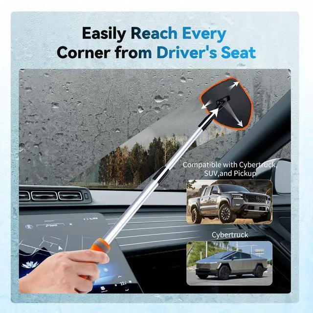 Alt view image 11 of 14 - Windshield Cleaner Tool, Car Window Cleaning Kit with 4 Reusable Microfiber Pads, Extendable Handle & 360° Rotating Head, Safety Hammer, Streak-Free Auto Glass Wiper for Car Truck SUV RV