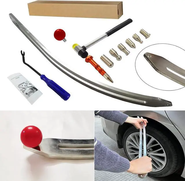 Alt view image 8 of 13 - Car Auto Car Dent Removal Fender Damage Repair Puller Lifter Big Curved Rod Crowbar Tools Hook Rods Kit