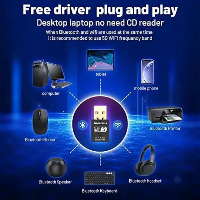 Alt view image 10 of 14 - WiFi USB,USB Wireless,WiFi Bluetooth USB,USB WiFi Adapter,Bluetooth WiFi 2in1,600Mbps 2.4/5.8Ghz Dual Band Wireless Network,Plug and Play, for PC/Laptop/Desktop,Support Win7/8/8.1/10/Win 11