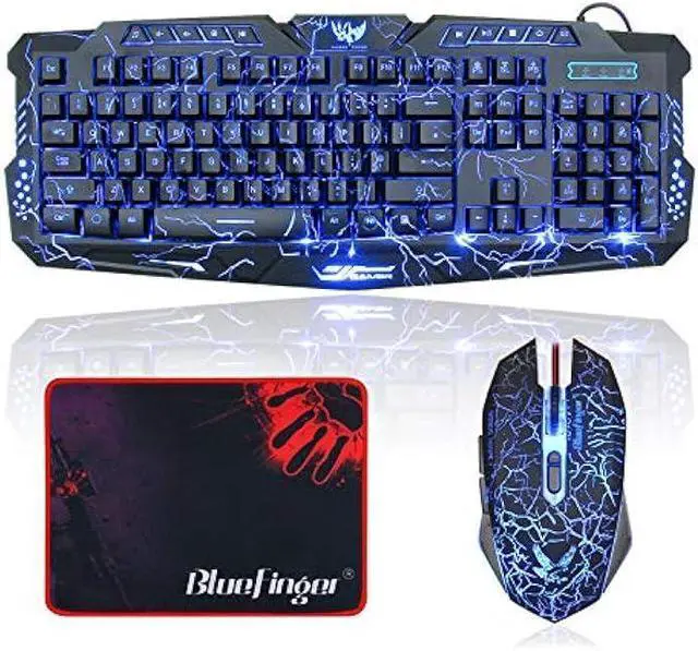 Alt view image 8 of 14 - BlueFinger Gaming Keyboard and Mouse,USB Wired Backlit Gaming Mouse and Keyboard Combo,Letters Glow, 3 Color Crack Backlit,Illumination Keyboard and Mouse Set for Game and Work