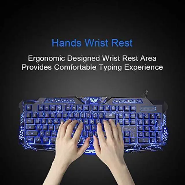 Alt view image 11 of 14 - BlueFinger Gaming Keyboard and Mouse,USB Wired Backlit Gaming Mouse and Keyboard Combo,Letters Glow, 3 Color Crack Backlit,Illumination Keyboard and Mouse Set for Game and Work