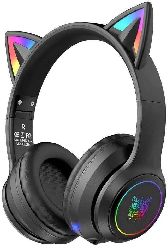 Alt view image 6 of 10 - ONITOON Cat Ear Bluetooth Headphones with Micphone for Kids and Adults, LED Light Up Wireless HI-FI Sound Quality, Over-Ear Headphones with Volume Control for iPhone/iPad/Laptop/PC(55H Play Time)