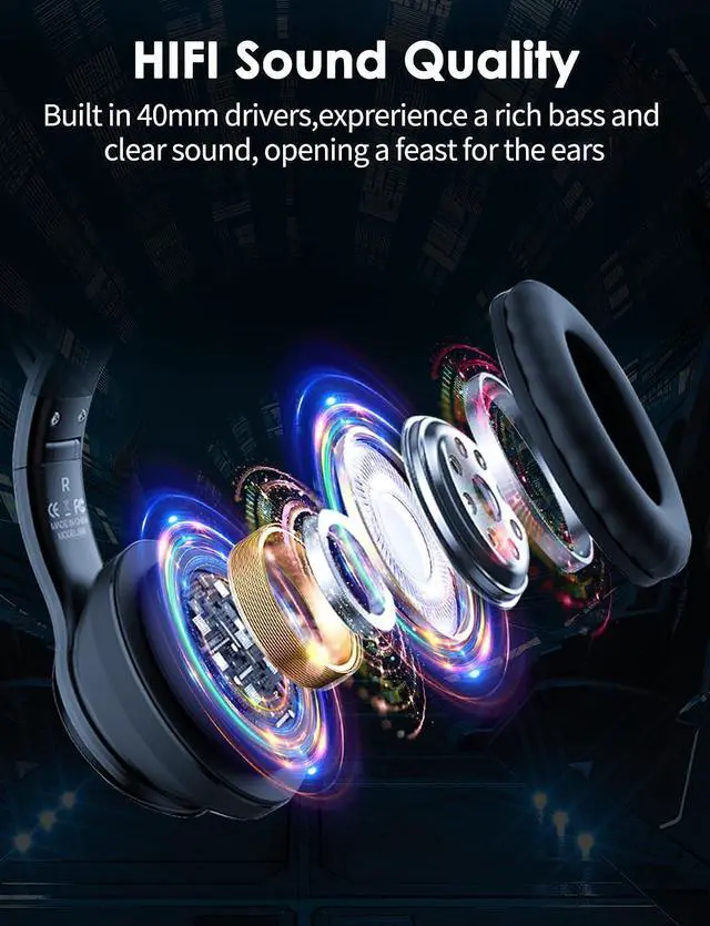 Alt view image 8 of 10 - ONITOON Cat Ear Bluetooth Headphones with Micphone for Kids and Adults, LED Light Up Wireless HI-FI Sound Quality, Over-Ear Headphones with Volume Control for iPhone/iPad/Laptop/PC(55H Play Time)