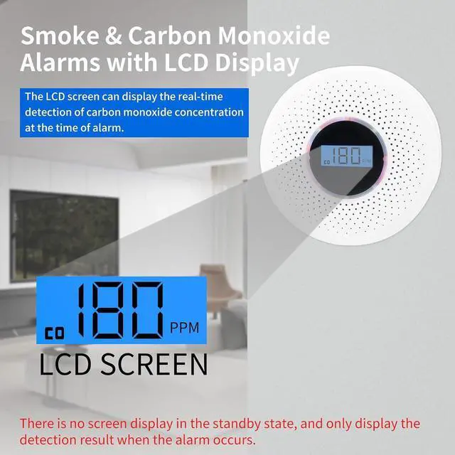 Alt view image 9 of 14 - Smoke and Carbon Monoxide Detector 2-in-1 CO Smoke Alarm Detector with LCD Display and Sound Light Alarm for Home Garage Office RV