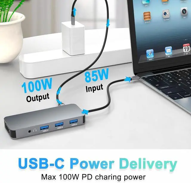 Alt view image 10 of 14 - Docking Station Dual Monitor, USB C to Dual HDMI Adapter, USB C Docking Station Dual Monitor, Dual Monitor Adapter, USB C Hub 10 in 1 Docking Station 3 Monitors with HDMI/VGA/PD/USB/SD/TF/3.5mm Audio