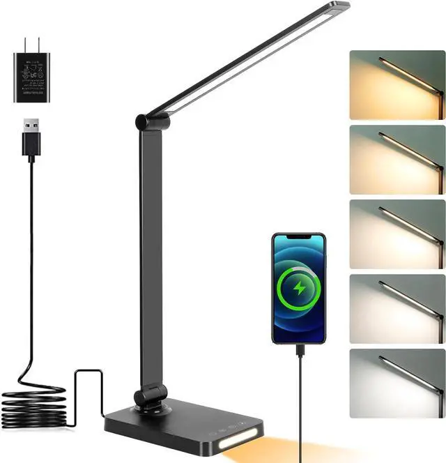 Alt view image 6 of 10 - Dott Arts LED Desk Lamp with USB Ports,Touch Desk Lamps for Home Office with 5 Color Modes,3 Brightness Desk Light with Small Night Light,Reading Lamp Table LED Lamp for Bedroom Bedsid Study Black