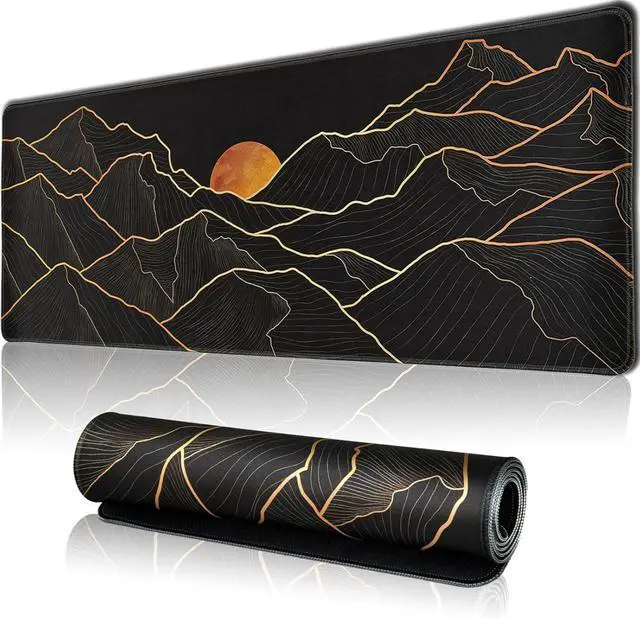 Alt view image 7 of 12 - Large Gaming Mouse Pad for Desk Desk Mat with Seamed Edges Waterproof Desk Pad Non-Slip Rubber Base 31.5x11.8 Inch Keyboard Pad Computer Mat Big XL Black Mousepad
