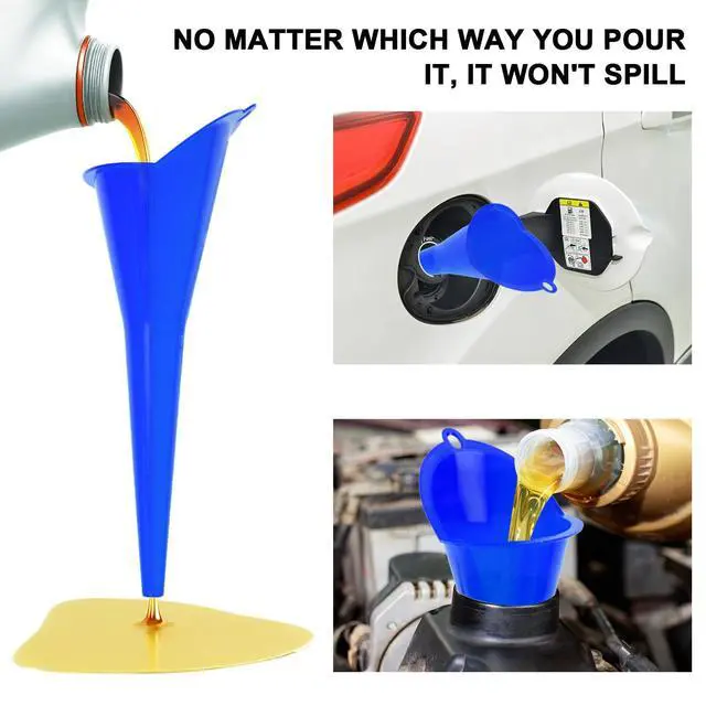 Alt view image 4 of 7 - Long-Neck Oil Funnel for Automotive Multi-Function Plastic Funnel for Oil, Gas & Lubricants Universal Car Accessory (Blue (1-Pack))