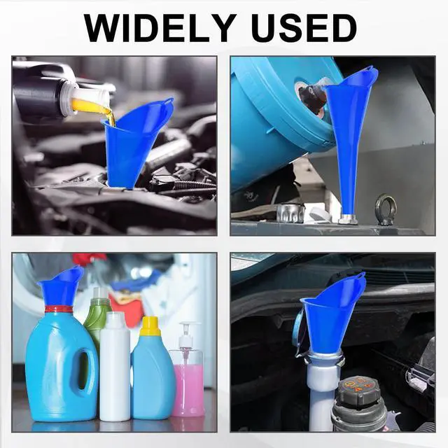 Alt view image 7 of 7 - Long-Neck Oil Funnel for Automotive Multi-Function Plastic Funnel for Oil, Gas & Lubricants Universal Car Accessory (Blue (1-Pack))