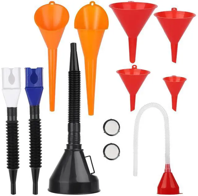 Alt view image 8 of 14 - NSI 10 Pcs Automotive Funnels Set - Plastic Long Neck Oil Funnels, Snap Funnel, Flexible Right Angle Funnels, Wide Mouth Fuel Funnels for Filling Coolant, Gasoline