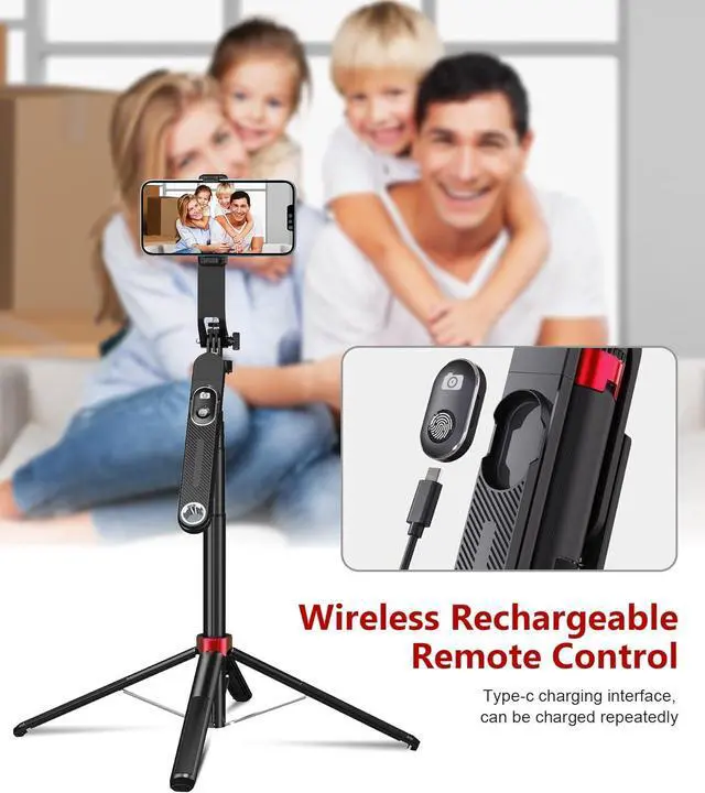 Alt view image 14 of 14 - Huryfox Selfie Stick Phone Tripod - 71 inch Tall Cell Phone Holder with Detachable Wireless Remote, Phone Stand for Recording, Video and Picture, Compatible with iPhone, Android Phone, Camera & Gopro