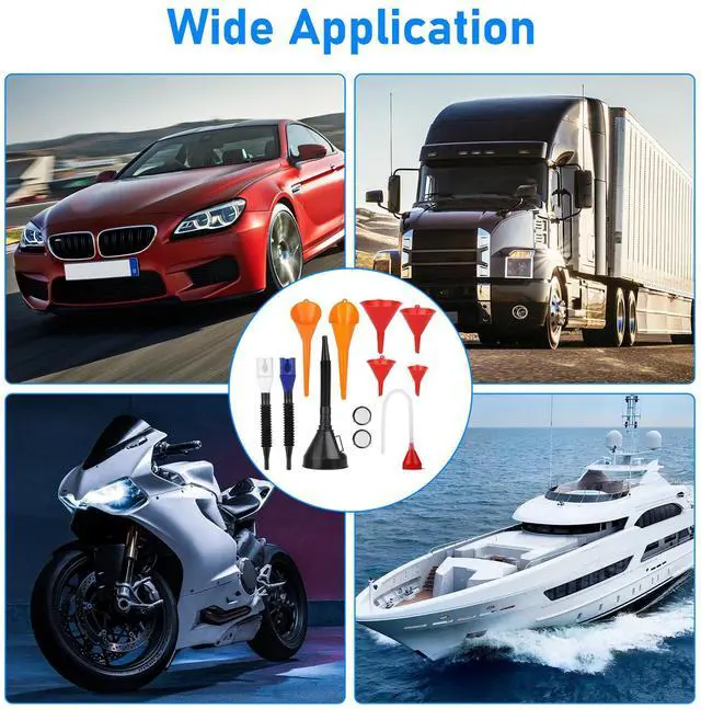 Alt view image 11 of 14 - NSI 10 Pcs Automotive Funnels Set - Plastic Long Neck Oil Funnels, Snap Funnel, Flexible Right Angle Funnels, Wide Mouth Fuel Funnels for Filling Coolant, Gasoline