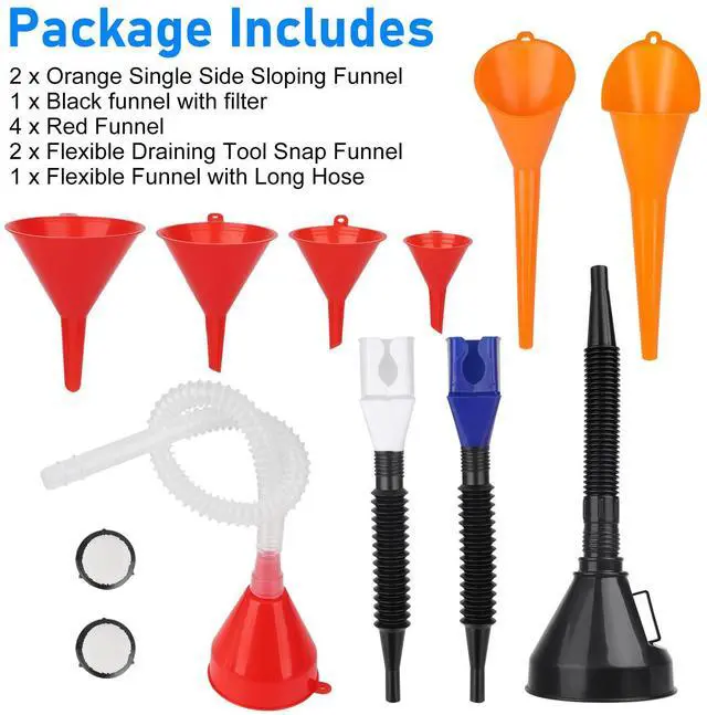 Alt view image 14 of 14 - NSI 10 Pcs Automotive Funnels Set - Plastic Long Neck Oil Funnels, Snap Funnel, Flexible Right Angle Funnels, Wide Mouth Fuel Funnels for Filling Coolant, Gasoline