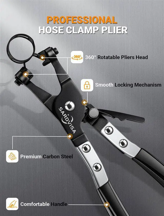 Alt view image 2 of 7 - SARDVISA Hose Clamp Pliers, Heavy Duty Hose Clamp Tool with Locking Gear Black Non-Slip Handle, Professional Automotive Repair Tool for the Removal & Installation of Ring-Type and Spring Band Clamps