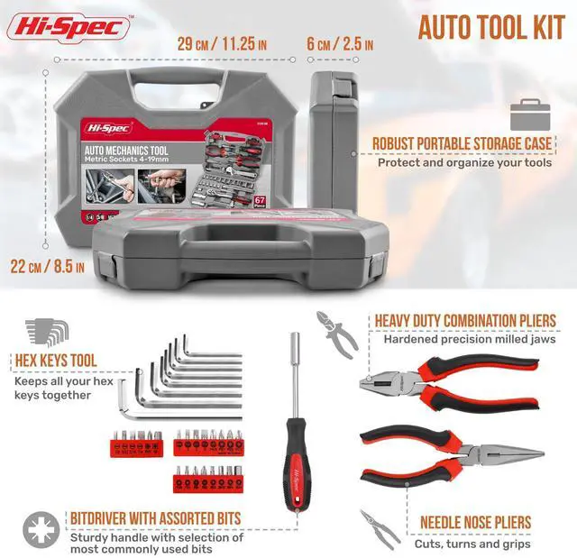 Alt view image 11 of 14 - 67Pc Metric Auto Mechanic Tool Set, Motorcycle & Car Tool Kit, Auto Repair with Pliers, Screwdriver Set, Socket Kit & Tool Box Storage Case for Cars, Trucks, Boats RVs & Jeeps