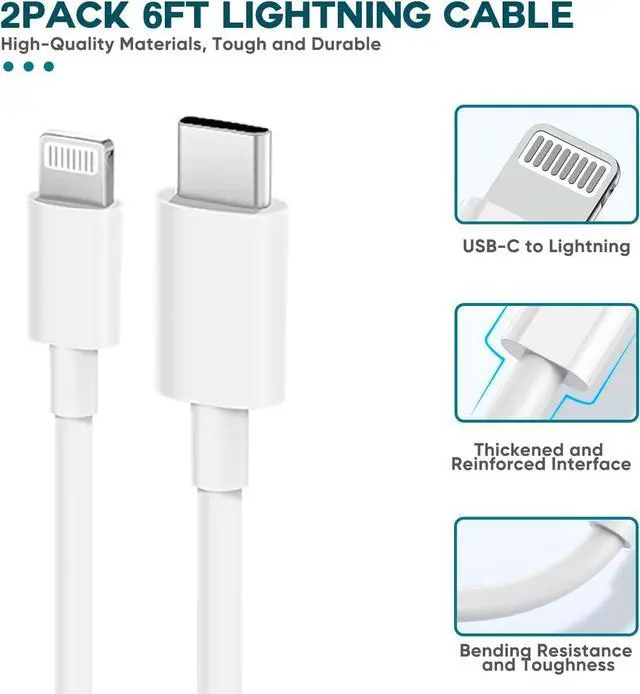 Alt view image 12 of 14 - Fast Charger iPhoneApple MFi Certified 2Pack USB C Wall Charger Fast iPhone Charger 6FT Type-C USB C to Lightning Cables for iPhone 14/13/12/11 Pro Max,Mini,8, iPad/AirPods