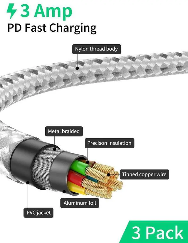 Alt view image 10 of 14 - Short USB C to Lightning Cable6 inch 3 PackBraided Type C to Lightning Cable PD Fast Charging 0.5 Foot USBC to Lightning Cable for iPhone 14 13 12 Pro Max Mini 10 8 Plus XR XS SE AirPods