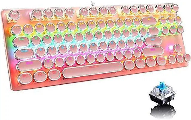 Alt view image 8 of 14 - Ltvystore Mechanical Gaming Pink Keyboard,87 Key Retro Punk Typewriter-Style,Blue Switch RGB Backlit Keyboard,Anti-Ghosting, USB Wired, for PC Laptop Desktop Computer, for Game and Office