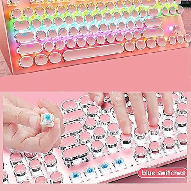 Alt view image 10 of 14 - Ltvystore Mechanical Gaming Pink Keyboard,87 Key Retro Punk Typewriter-Style,Blue Switch RGB Backlit Keyboard,Anti-Ghosting, USB Wired, for PC Laptop Desktop Computer, for Game and Office