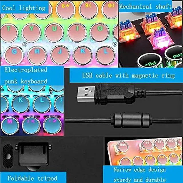 Alt view image 12 of 14 - Ltvystore Mechanical Gaming Pink Keyboard,87 Key Retro Punk Typewriter-Style,Blue Switch RGB Backlit Keyboard,Anti-Ghosting, USB Wired, for PC Laptop Desktop Computer, for Game and Office
