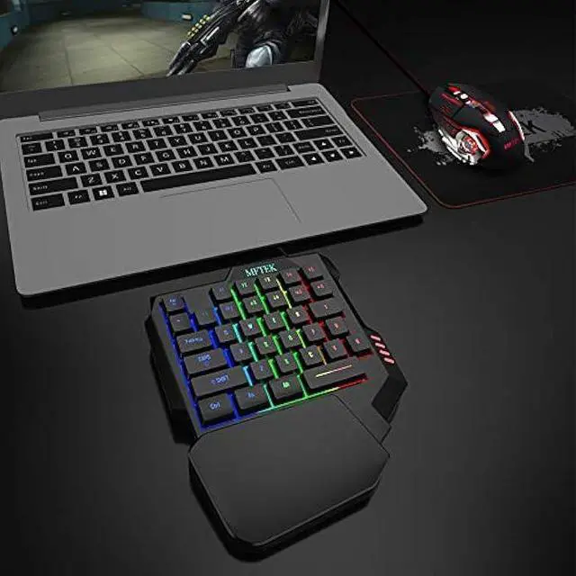 Alt view image 9 of 14 - MFTEK One Hand Gaming Keyboard and Mouse Combo, RGB Rainbow Backlit One-Handed Mechanical Feeling Keyboard with Wrist Rest Support, USB Wired Keyboard Mouse and Mouse Pad Set for PC PS4 Gamer