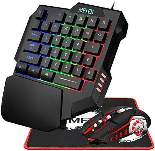 Alt view image 8 of 14 - MFTEK One Hand Gaming Keyboard and Mouse Combo, RGB Rainbow Backlit One-Handed Mechanical Feeling Keyboard with Wrist Rest Support, USB Wired Keyboard Mouse and Mouse Pad Set for PC PS4 Gamer